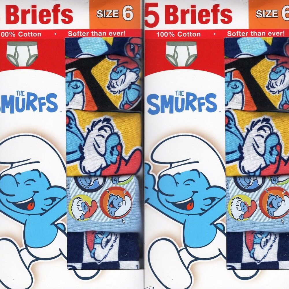 Boys New THE SMURFS 5 Pack 100'/. Cotton Briefs Size 6 (Set of 2 Packs)